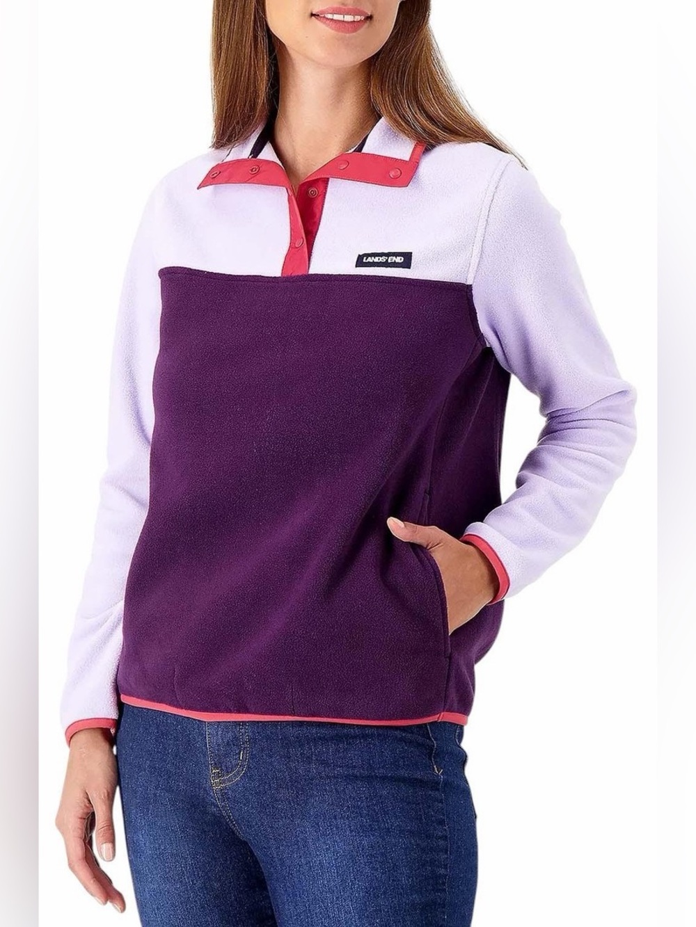 Land’s End Lavender Heritage Fleece Pull Over Snap Sweater Size 3X